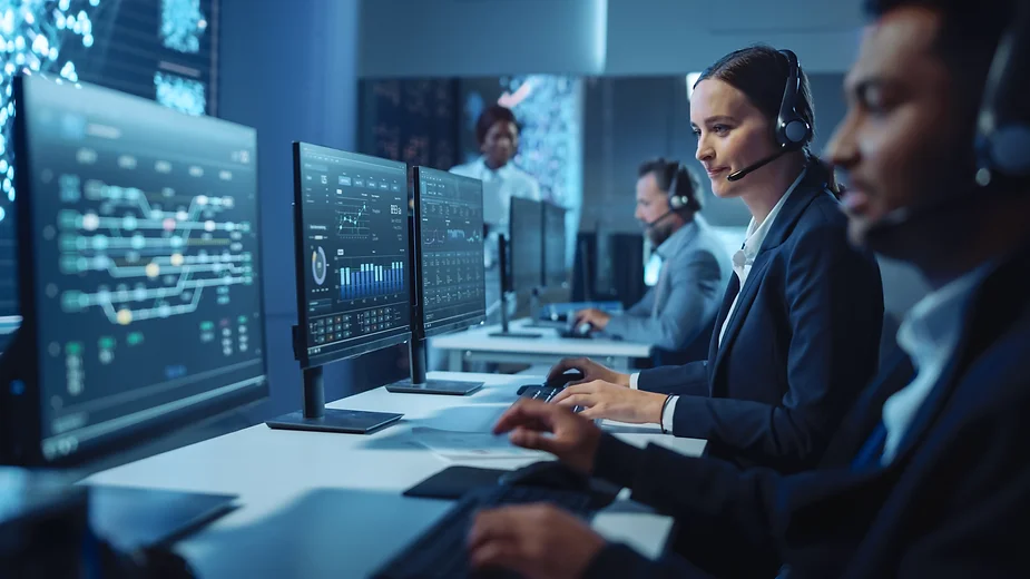 Young people working in a command center